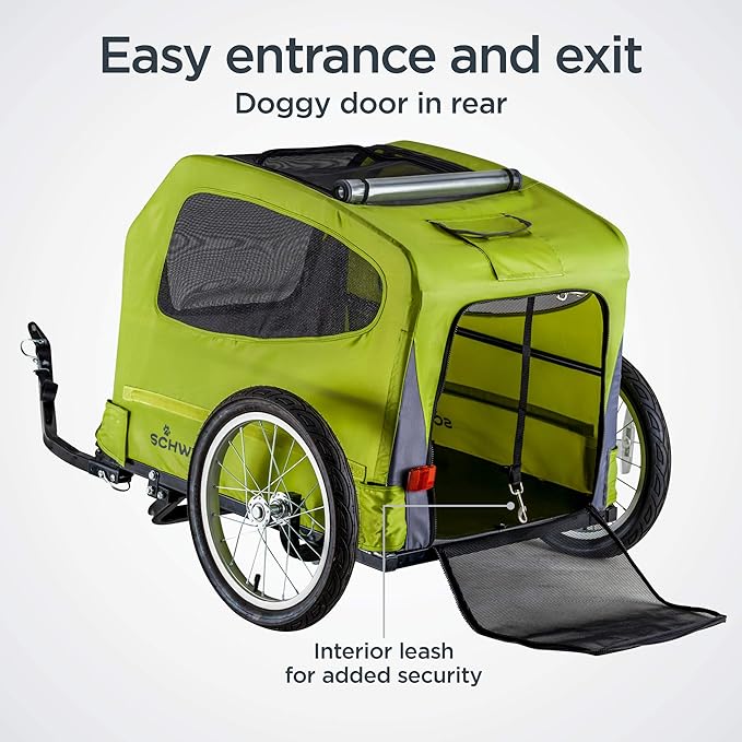 Schwinn Rascal Pet Trailer, Holds Pets Up to 50 or 100 lb, Universal Coupler, Folding Frame, Quick-Release Wheels, Rear Doggy Door, Leash, Washable Liner, Bug Screen, Schwinn Bike Trailer for Pets