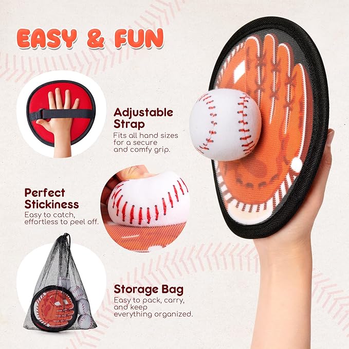 Playzap Toss and Catch Ball Set Ultra Soft Fabric Pain-Free - Family Games Christmas Stocking Stuffers Gift for Toddlers Kids Boys Girls 2-4 5-7 8-10 Yrs - Baseball Glove Toy Indoor Outdoor Yard Beach