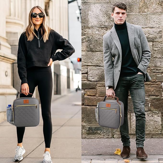 Genteen Lunch Box Reusable Lunch Bag for Men Women Kids Adults,Insulated Lunch Bag Waterproof Lunch Box Cooler,Small LunchBox With Side Pockets for Work Office School Travel Picnic -Gray