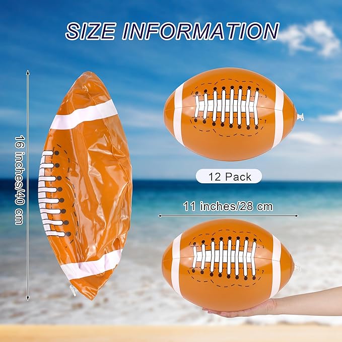 durony 12 Pieces Inflatable Football Beach Balls 11 Inch Blow Up Football Bouncing Sports Ball Bouncy Toy Favors for Sports Games, Birthday, Summer Pool Beach Party Decorations