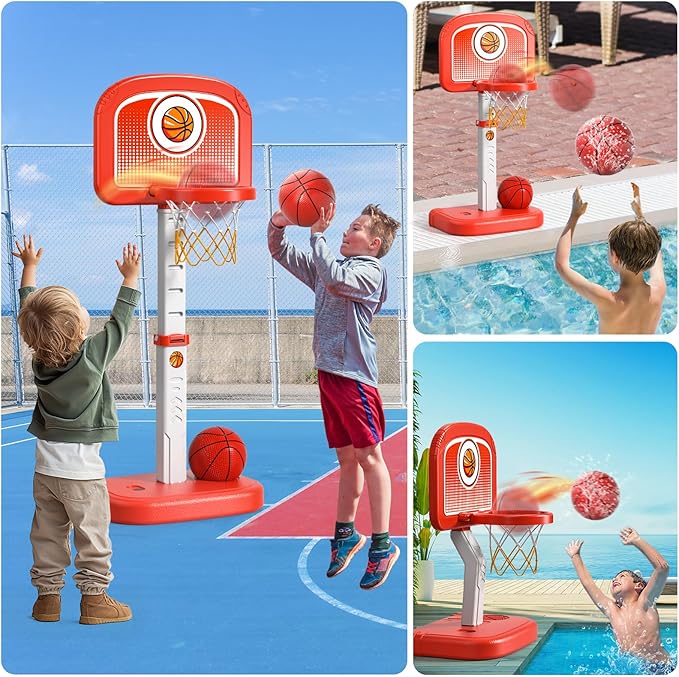Bennol Outdoor Basketball Hoop Toys for Toddlers 3 4 5 6 7 8-12 Years Boys, Swimming Pool Basketball Hoop Outside Toys with 4 Balls, Poolside Basketball Game Toy for Kids Ages 4-8 8-12