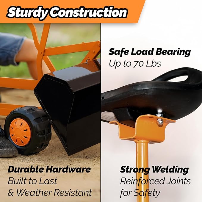 WONKAWOO Sand Digger Original Metal Excavator Bulldozer 360° Seat Ride On Toy for Kids, US Patented Extra Wide Scoop Bucket Design