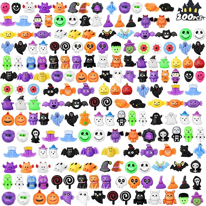 OCHIDO 200 PCS Squishy Toys, Halloween Party Favors Bulk for Kids, Halloween Mochi Squishy Toys, Halloween Toys for Trick or Treat, School Classroom Rewards Prizes