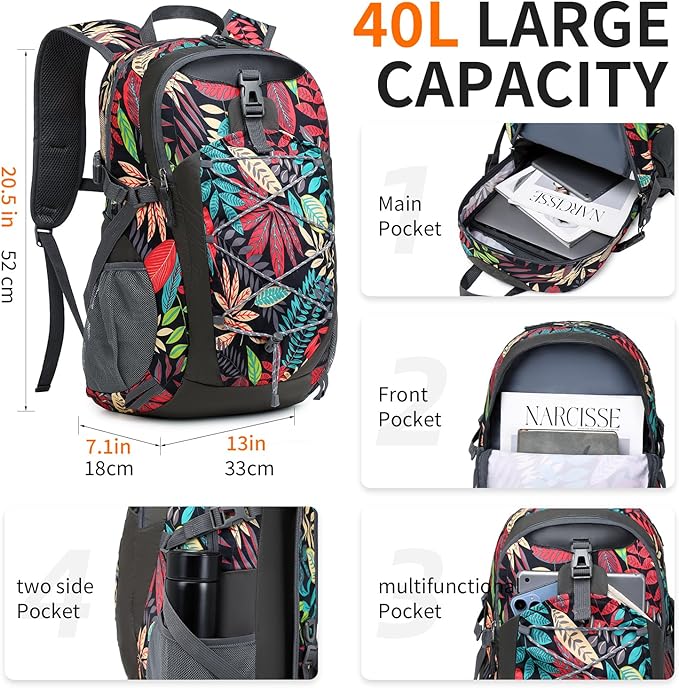 40L Hiking Backpack Lightweight Daypack Waterproof Travel Camping Backpack for Men Women Sport Packable