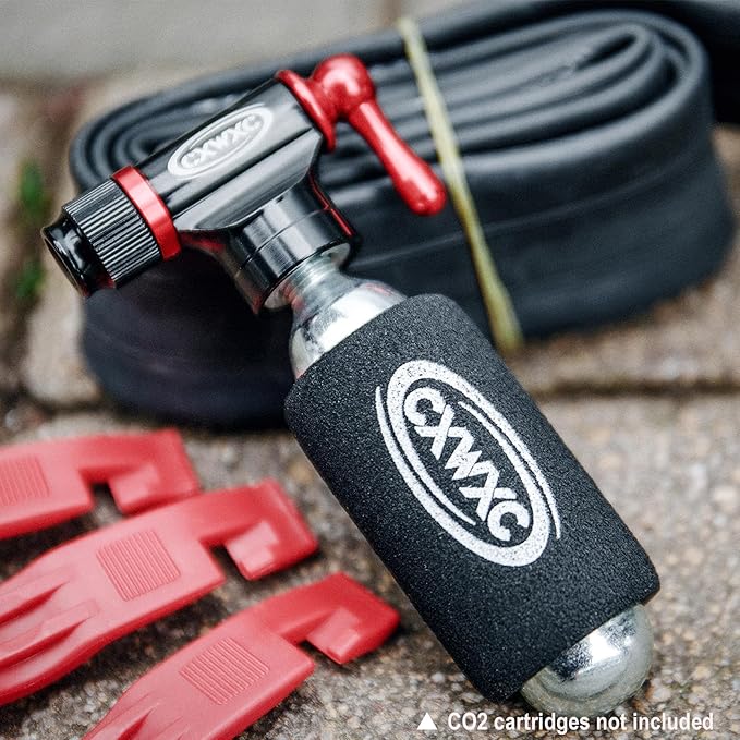 CO2 Inflator with Tire Levers - Presta & Schrader Valve Compatible - Bicycle Tyre Pump for Road & Mountain Bikes, No CO2 Cartridges Included
