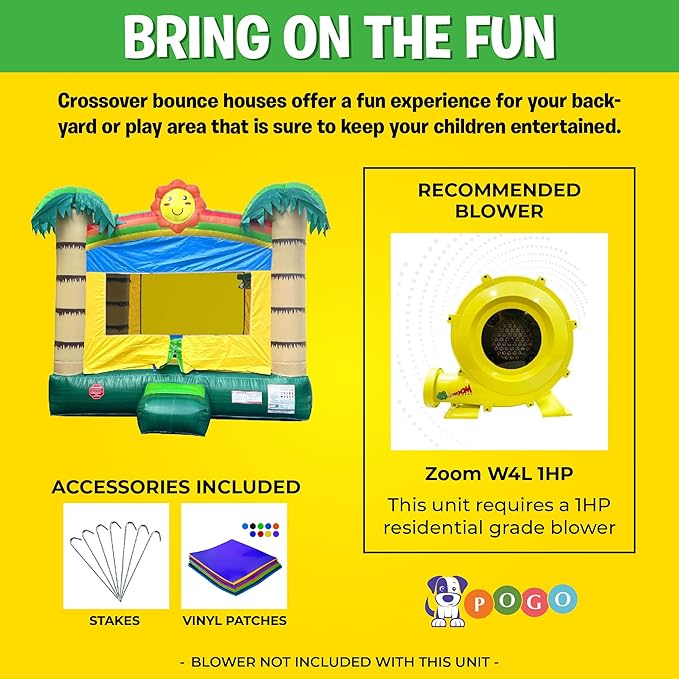 Crossover No-Print Tropical Smiley Face Inflatable Bounce House, Bouncy Jump Castle for Kids and Toddlers, Outdoor Birthday Party Jumping Bouncer, Commercial-Grade, Without Blower, 13 x 12 x 14.5 Ft