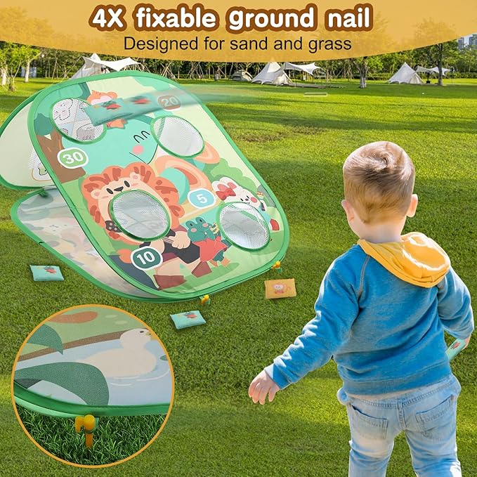3 in 1 Bean Bag Toss Game Dartboard Set Foldable Pop Up Cornhole Board Balls, Bean Bags, Ball Tart Indoor Outdoor Toys for Kids Ages 3+, Birthday/Xmas Party Games
