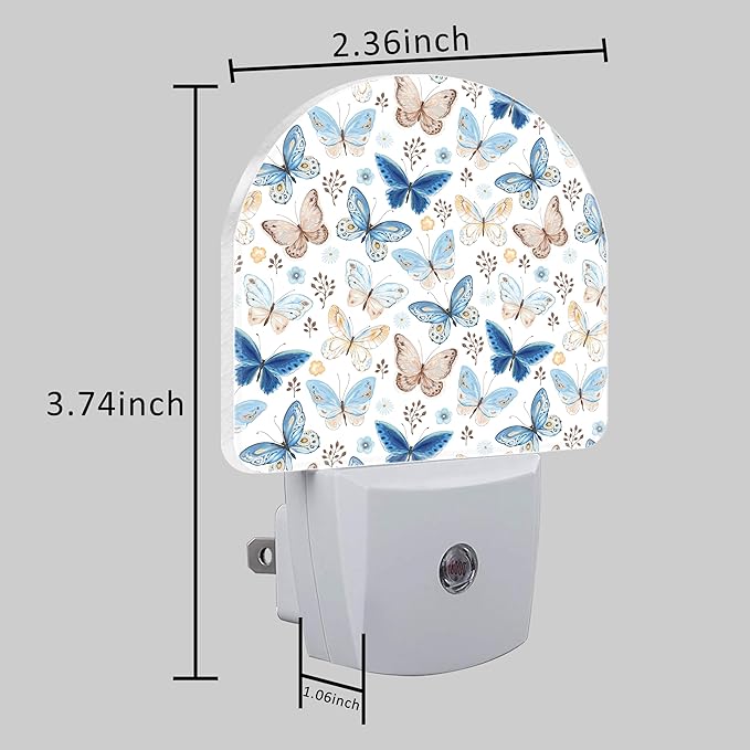 Plug in Night Lights Vintage Blue and Brown Butterflies Nightlight Plug Into Wall Dusk to Dawn Sensor LED Night Light for Kid Girls Boys Room Decor,Hallway,Kitchen,Bathroom,Nursery,Stairs