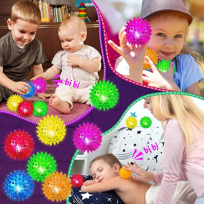 Sensory Light Up Bouncy Balls - Sensory Toys for Kids with Autism Toys for 3-4 5-7 8-12 Gifts for Boys Girls Spiky Stress Balls Novelty Noisemaker Toys Stocking Stuffers for Grandkids