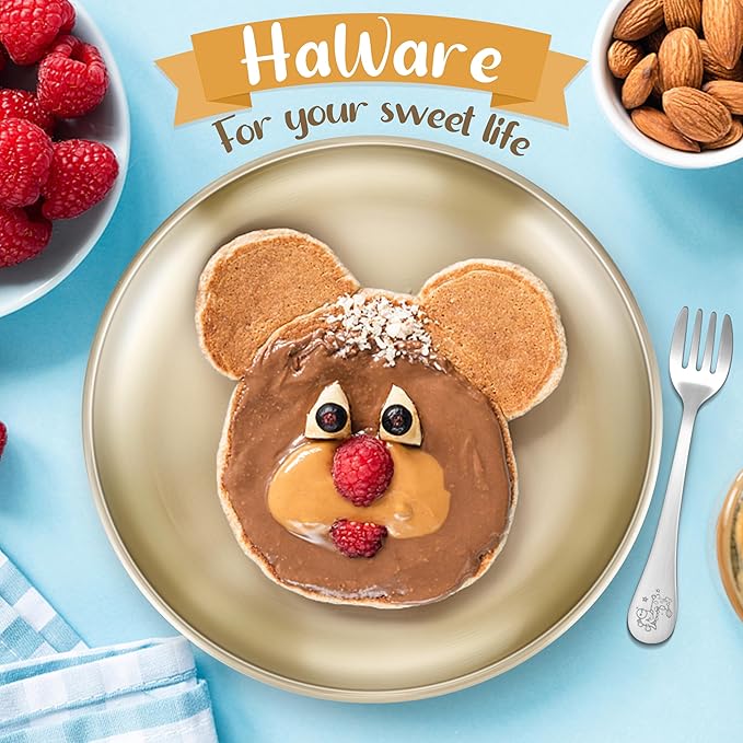 HaWare 4-Piece 18/8 Stainless Steel Plates, Metal 304 Dinner Dishes for Kids Toddler Children, 8 Inch Feeding Serving Camping Plate, Reusable Dinnerware, Unbreakable & Non-toxic, Dishwasher Safe, Gold