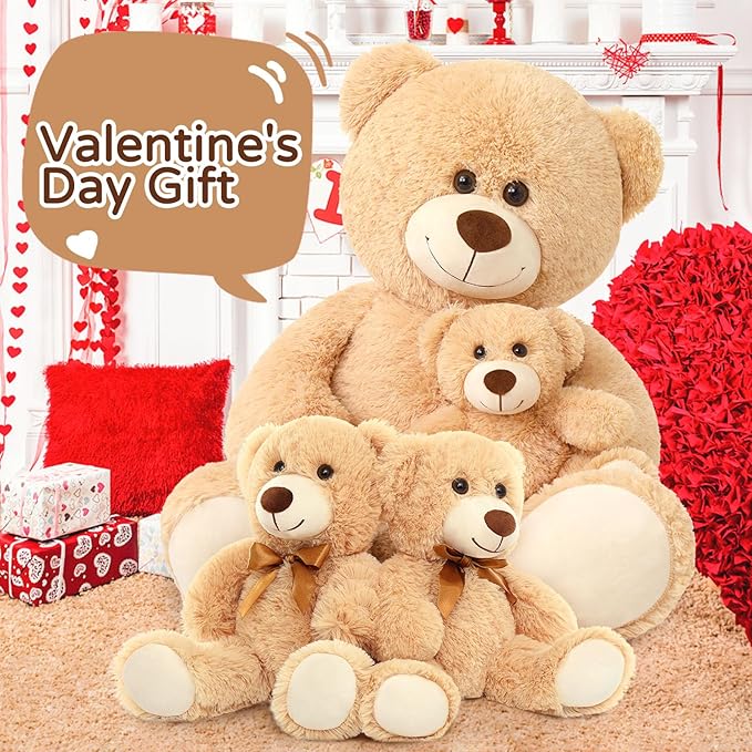 MorisMos Giant Teddy Bears with Babies, 39inch Big Mommy Bear with 3 Baby for Baby Shower, Large Teddy Bears Stuffed Plush, Brown