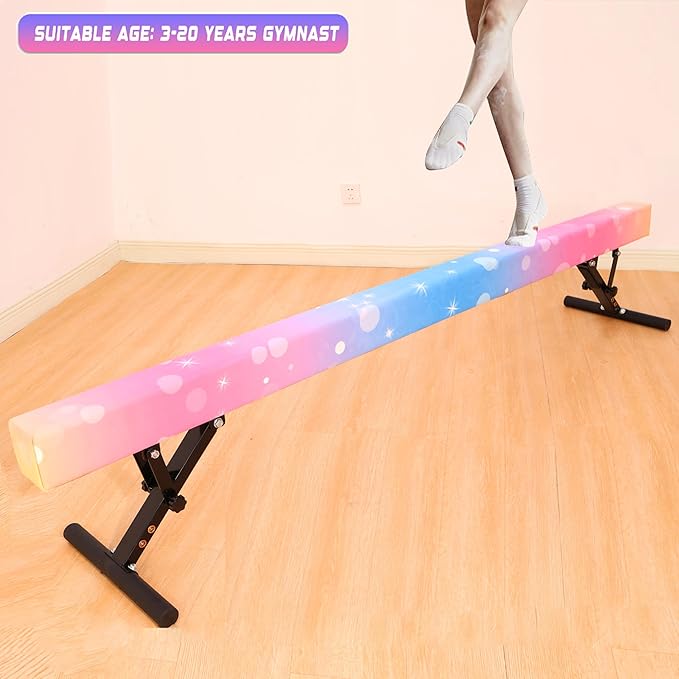 Adjustable Balance Beam 8 ft Gymnastic Beam Adjustable Height for Kids and Teenage of All Gymnastic Levels, Gymnastic Training Beam Gymnastic Equipment for Athlete Home and Gym Club Use