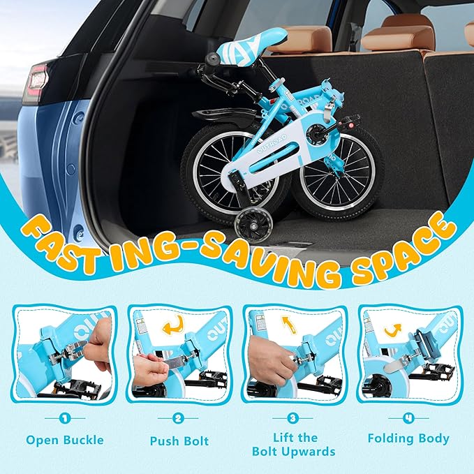 14/16/18 Inch Folding Kids Bike with Training Wheels, Gifts for Girl&Boy Age 3-10 Years, Toddler Bike with Dual Brakes for Beginners, Multi-Color