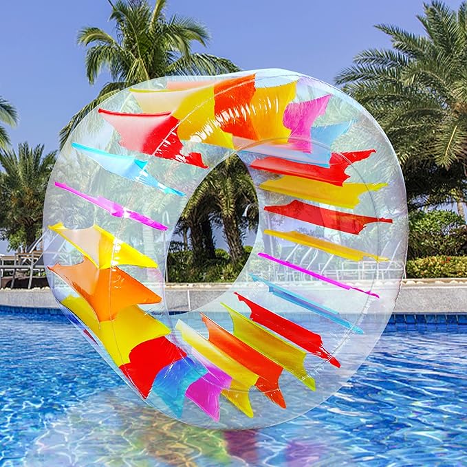 Joliyoou Water Wheel Pool Float, 47" Inflatable Roller Float for Kids, Giant Colorful Pool Toy for Children Swimming Pools, Lakes, Beaches, Lawns, Summer Parties Fun