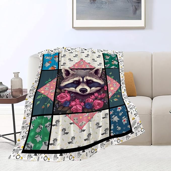 Raccoon Blanket Cute Raccoon Throw Blanket Ultra Soft Cozy Fleece Gift Fuzzy Plush Bedding Blankets for Kids Teens Adults Girls Boys Women Men 80"x60"