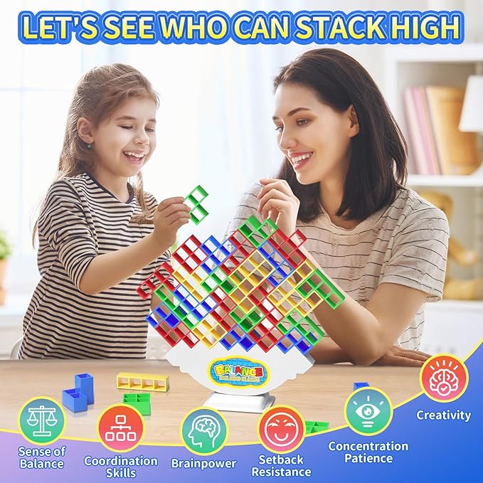 48 Pcs Game Gifts, Balance Stacking Blocks Game，Perfect for Family, Parties, Travel,Boys Girls Gifts，Novelty Toy Gift for Kids or Friends