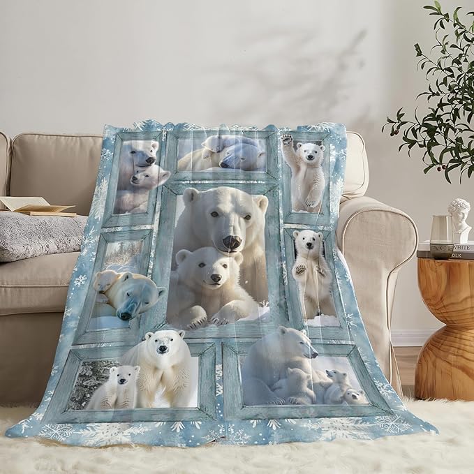 Polar Bear Blanket Gifts for Girls Boys Snowflakes Throw Blankets Cozy Plush Fleece Flannel Fuzzy for Women Men Decor 50"X40"