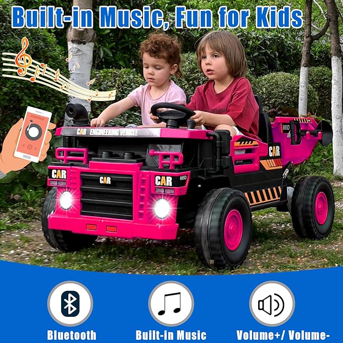 12V 10AH 2-Seater Kids Ride on Truck Electric Toy Car with Electric Dump Bed, Parents Remote Control Kids Car Tractor Toys Ride-on Dump Truck for Boys and Girls Ages 3+, Pink