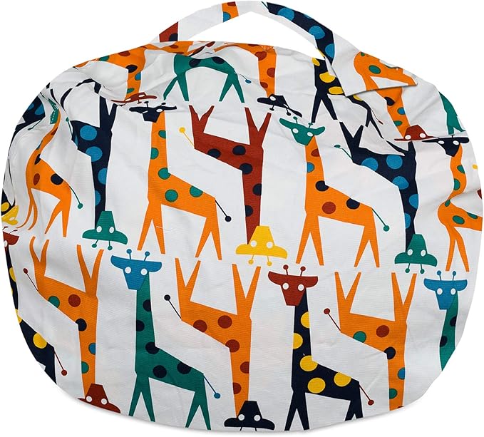 Posh Creations Stuffable Kids Stuffed Animal Storage Bean Bag Chair Cover - Childrens Toy Organizer, Large-38 - Canvas Giraffes on White