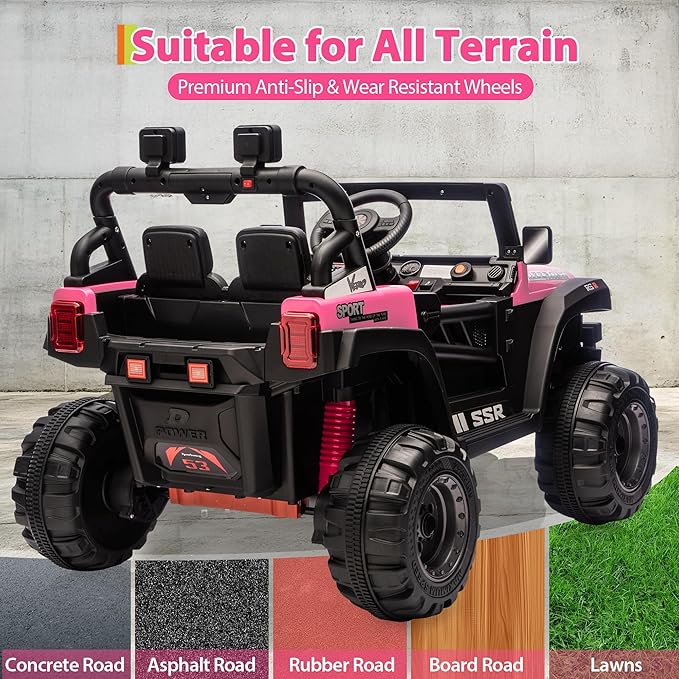 Kids Ride On Truck Car, 12V Ride On Toy Battery Powered Vehicles w/Parent Remote, Spring Suspension, Electric Car for Kids with Bluetooth Music, LED Light, Ideal Car Gift for Boys Girls, Pink