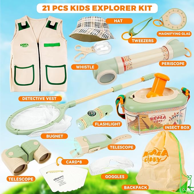 SMILESSKIDDO Kids Explorer Kit, 27 Pcs Outdoor Explorer Kit & Bug Catching Kits - Kid Nature Kits Outdoor Camping Adventure Toys for Kids 3+ Years Old
