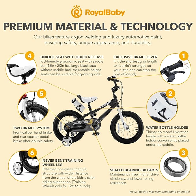 RoyalBaby Kids Bike EZ Balance to Pedal Dual Handbrake Toddlers Boys Girls Bicycle 12-20 Inch for Age 3-10 Years