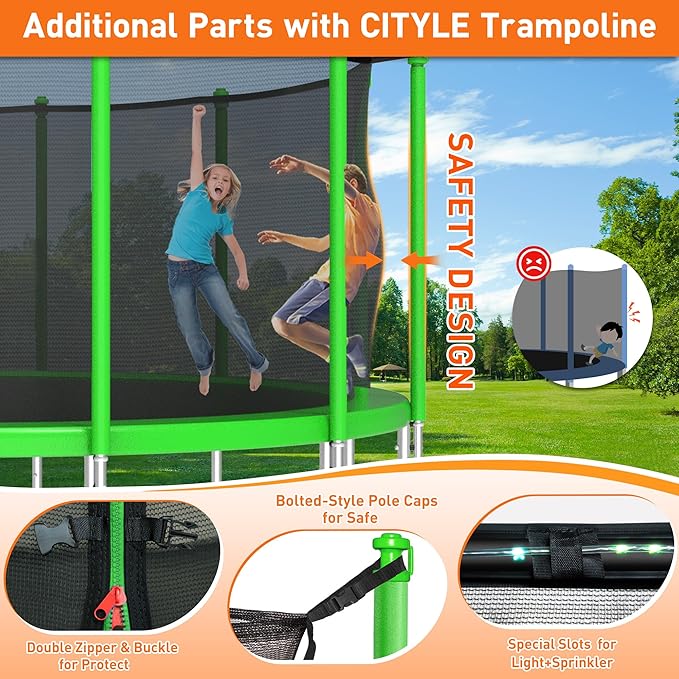 1500LBS 8 10 12 14 15 16 FT Tranpoline for Adults/Kids with Safety Enclosure Net, Basketball Hoop, Ball, Wind Stakes and Ladder, Heavy Duty Outdoor Recreational Tranpolines for Family
