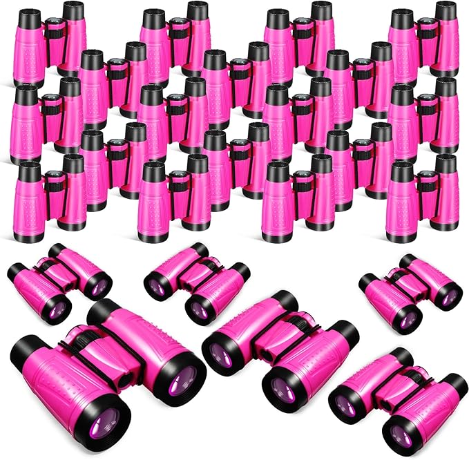 Libima 24 Pcs Binoculars for Kids Educational Compact Kids Binoculars with Neck String Toddler Telescope for Boys Girls Learning Bird Watching Camping Hiking Travel Safaris Birthday Gifts(Pink)