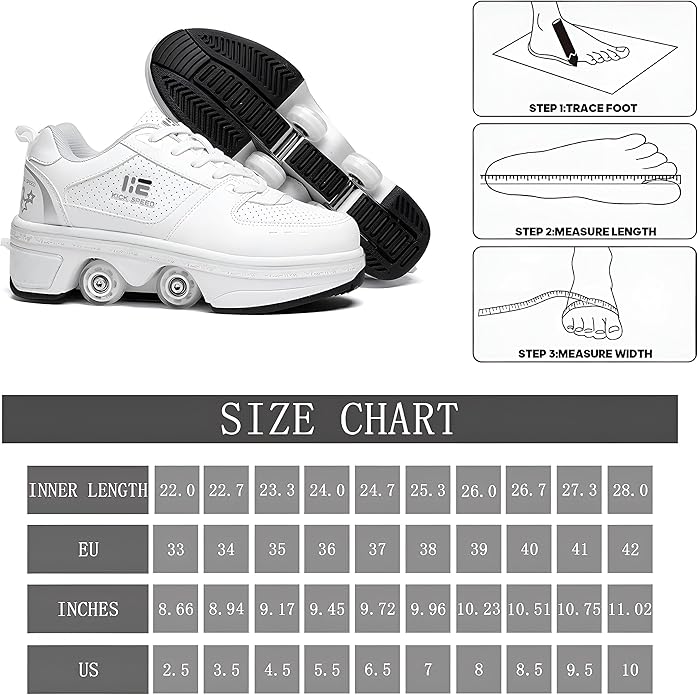 2-in-1 Roller Skates Shoes with Retractable 4 Wheels & Pop-Out Deformation Sneakers Outdoor Sports Skating Shoes for Girls Boys