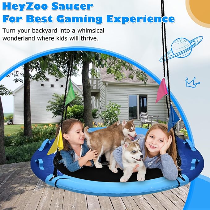 Tree Swing, Saucer Swing Sets 43 Inch for Kids, Come with 360 Degree Swivel and Adjustable Hanging Strap, for Outdoor, Blue and Cerulean