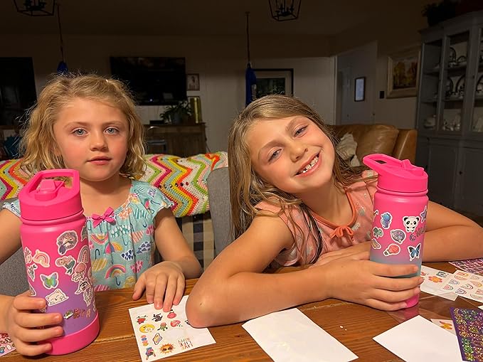 mininoo Girls Water Bottle for School, 16oz Stainless Steel Insulated Metal Water Bottle with Straw Lid for Boys (Punch/Purple)