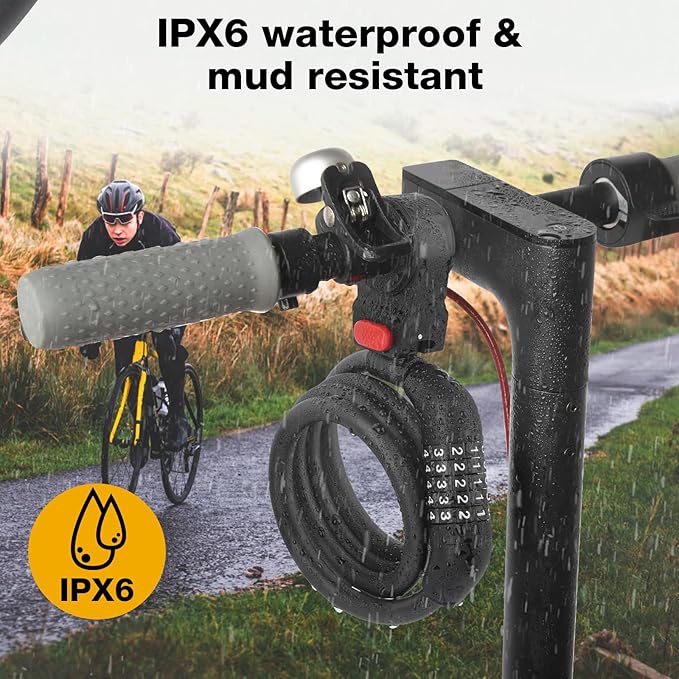 E Scooter Lock, Bike Combination Cable Locks Compatible with Xiaomi M365/Max/GXL/Ninebot/Segway/Motor/Bicycle Lock 4 ft Long/0.472In Scooter Anti-Theft Ideal 4 Digit/12 Steel Cable