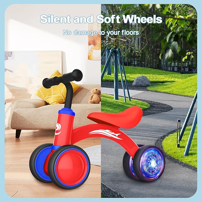 Colorful Lighting Baby Balance Bike Toys for 1 Year Old Boy Girl Gifts, 10-36 Month Toddler Balance Bike, No Pedal 4 Silence Wheels & Soft Seat First Riding on Toys, 1st Birthday Gifts