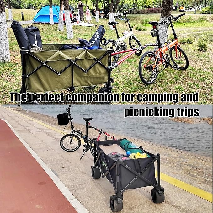 Bike Trailer Hitch for Portable Folding Wagon Bike Trailer Connector for Pet Cart Bicycle Trailer Collapsible Steel Garden Cart for Grocery Sports Garden Shopping Camping