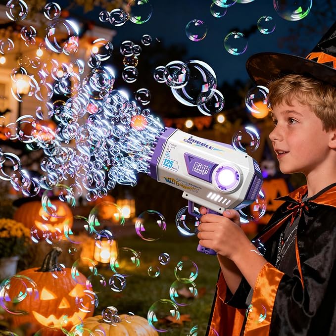 BOMOCO Bubble Gun,125 Holes Bubble Machine Bubbles for Kids 3-12,Bubble Blaster Gun with Bubble Solution Summer Outdoor Bubble Toys Birthday Wedding Halloween Party Favors Gifts Bubble Maker,Purple