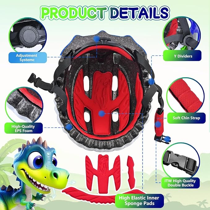 Toddler/Kids Bike Helmet Set for Boys Girls 3D Adjustable Kids Helmet Protective Gear Set Knee Elbow Wrist Pads and Multi-Sports Skateboard Scooter Cycling Roller Balance Bike