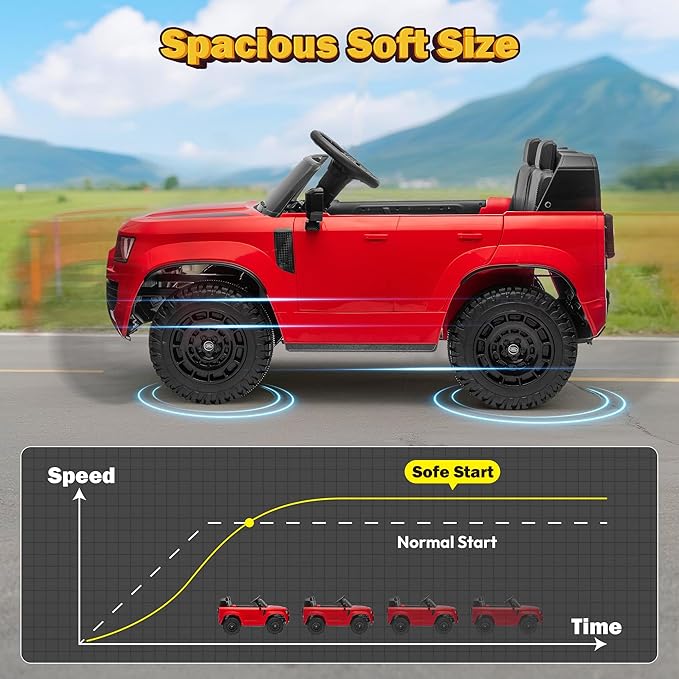 24V Licensed Land Rover 2 Seater Ride on Car for Kids, Battery Powered Electric Car Ride on Vehicle with Parent Remote Control, LED Light, Spring Suspension, Suitable for Aged 3-8, Red