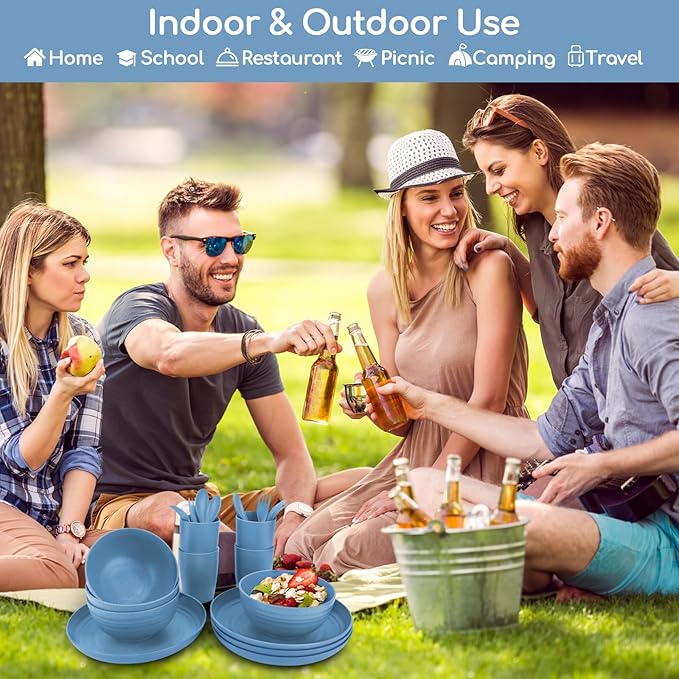 Shopwithgreen Wheat Straw Dinnerware Sets for 4, 20 PCS Unbreakable Plates and Bowls Sets, Reusable Dinner Dishes Set, Bowls, Cups, Plates for Camping, Kitchen, RV, Dorm, Dishwasher Microwave Safe