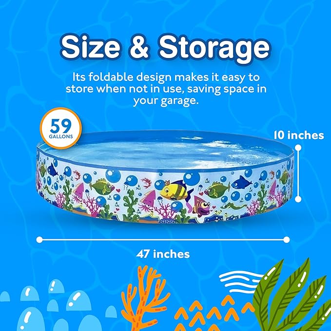Taylor Toy Round Kiddie Pool - Foldable Splash Pool for Toddlers and Kids, 59-Gallon Non-Inflatable Ball Pit, Portable and Easy Setup for Water Play