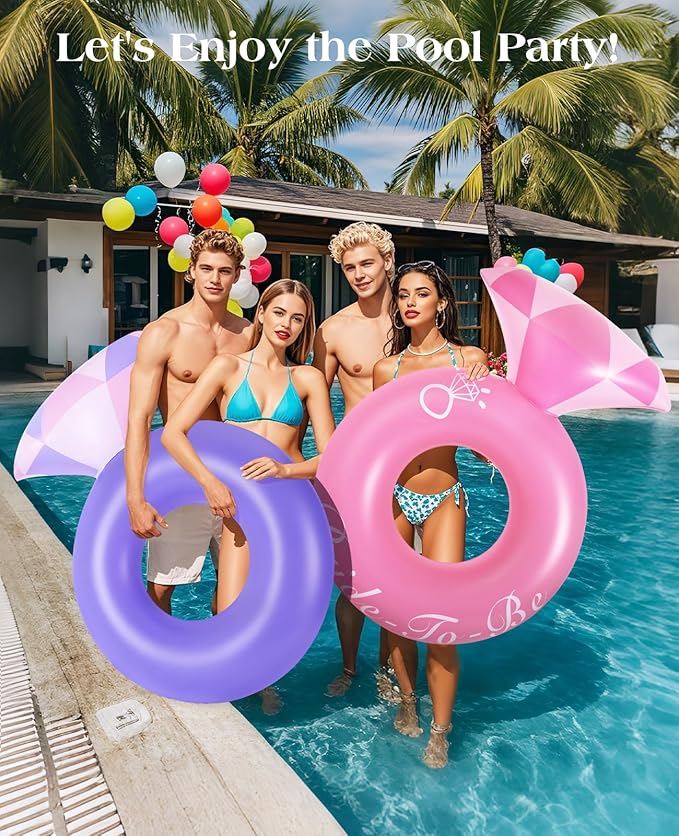 HeySplash Pool Floats, Inflatable Diamond Ring Pool Float, Large Engagement Ring Floatie for Bachelorette Party, Swim Tube River Lake Wedding Bride Stagette Decor Fun Toy Raft for Adults, Purple Pink