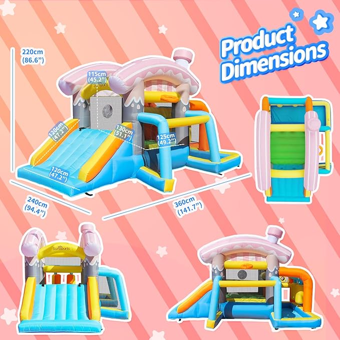 Kids Inflatable Bounce House,Indoor Bouncy Castle for Backyard,Small Bounce House with Slide,Outdoor Jumping House with Ball Pit