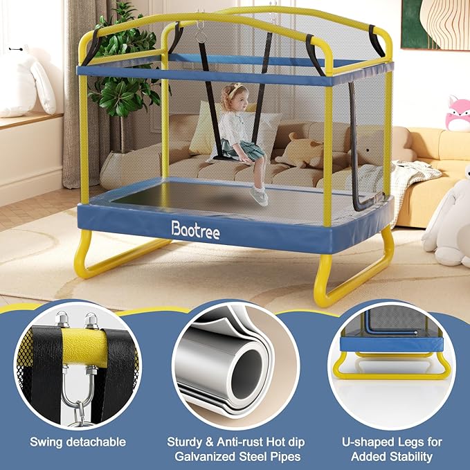 6.5FT Rectangle Trampoline for Kids, 78”ASTM Approved Recreational Trampolines with Swing, Small Toddler Trampoline with Safety Enclosure Net, Outdoor and Backyard, Gifts for Children & Boys & Girls