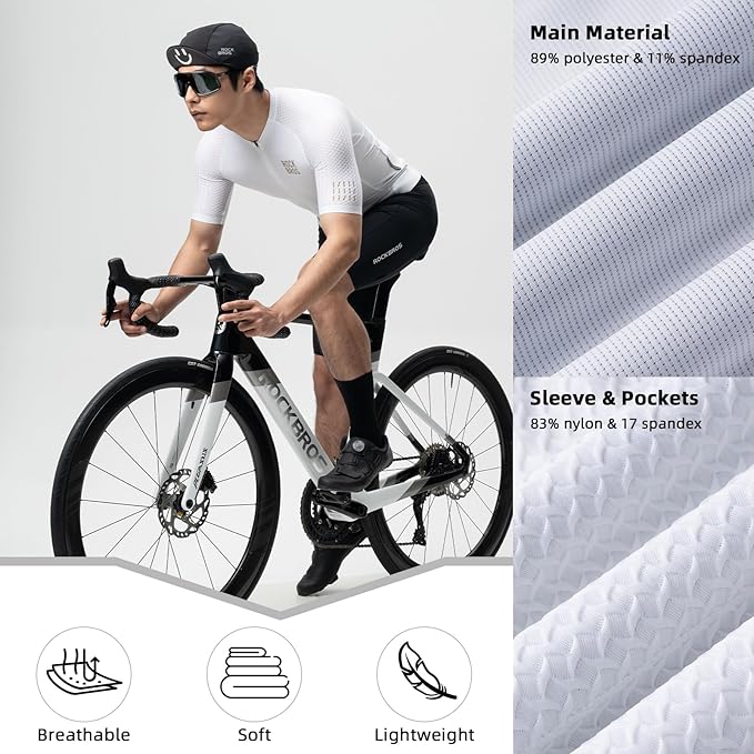 ROCKBROS Men's Cycling Jersey Short Sleeve Road Bike Shirt Zipper Pocket Quick Dry Bicycle Jersey