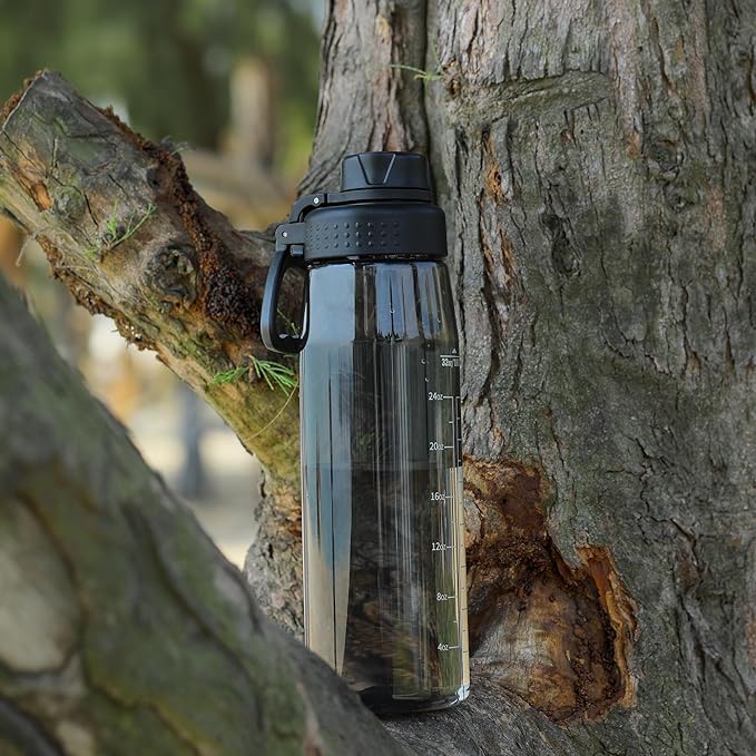 Water Bottle 32oz, clear water bottle with Spout Lid and Carry Handle, Reusable, Tritan, BPA Free, Hiking Water Bottle Suitable for Travel, Outdoors, Gym, Travel, Home, School (Black)