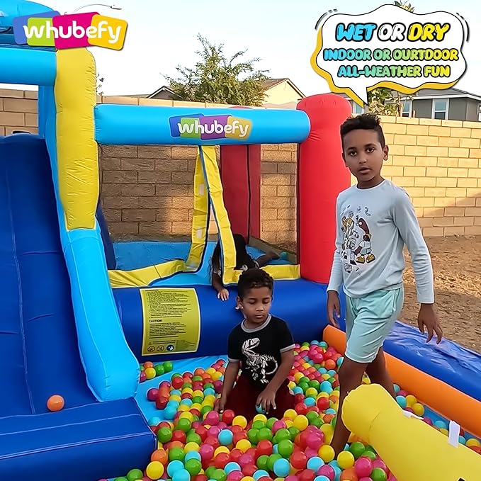 Whubefy Inflatable Water Slide Bounce House for Kids Backyard Blow Up Dual Racing Slides Water Park with Blower, Overhead Sprinkler, Splash Pool, Water Cannon, Climbing Wall for Indoor Outdoor Fun