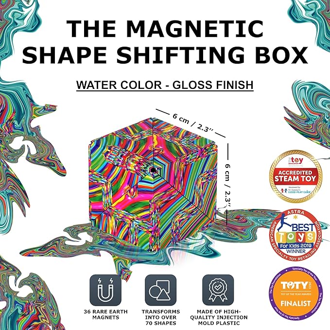 SHASHIBO Shape Shifting Box - Award-Winning Fidget Toy w/ 36 Rare Earth Magnets - Fidget Cube Transforms Into Over 70 Shapes, Sensory Toy Gift for Kids, Teens, and Adults (Water Color)