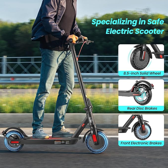 Caroma Electric Scooter,630W Peak Motor,20 MPH Max Speed & 18 Miles Long Range,8.5" Solid Tires,Dual Braking System with Cruise Control,Foldable E-Scooter with Smart APP Lock for Adults and Teens