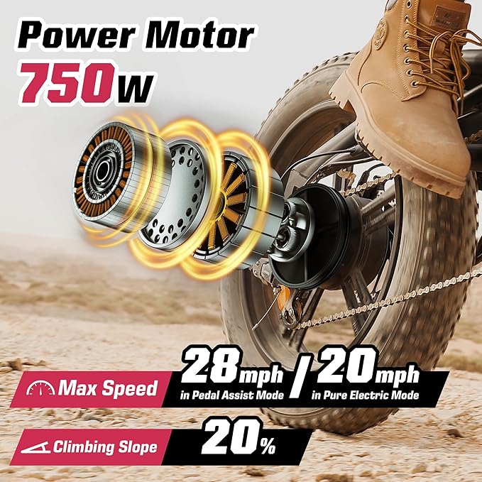 E2/K20 Electric Bike for Adults, 48V 13Ah/15Ah Battery, Up to 28 MPH & 46.6/60 Miles (PAS), 750/1000W Peak Ebike with All-Terrain 20"/26'' Fat Tires, UL Certified, Moped E-Bike