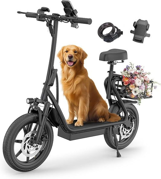 WERHY Electric Scooter, 500W Motor, 14'' Tires, Top Speed 22 mph, Max 27/49 Miles Ranges, Foldable E-Scooter with Suspension, Digital Display, Cruise Control,Rear Seat Box/Basket