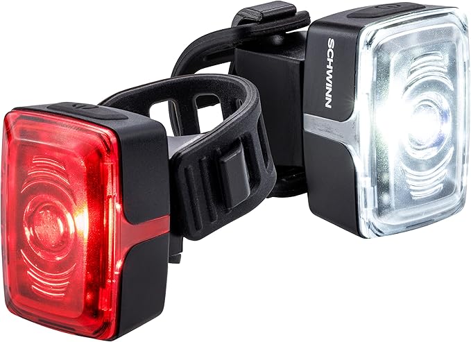 Schwinn LED Bike Light Headlight and Taillight Accessory Set, USB Rechargeable, 75 Foot Beam Distance